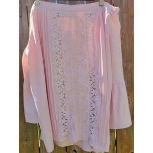 Davenil Women's Off Shoulder 3/4 Sleeve Lace Pleated Blouse Size XL